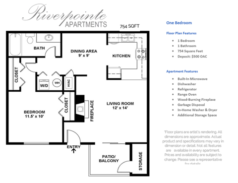 Riverpointe Apartments One Bedroom One Bathroom Floor Plan